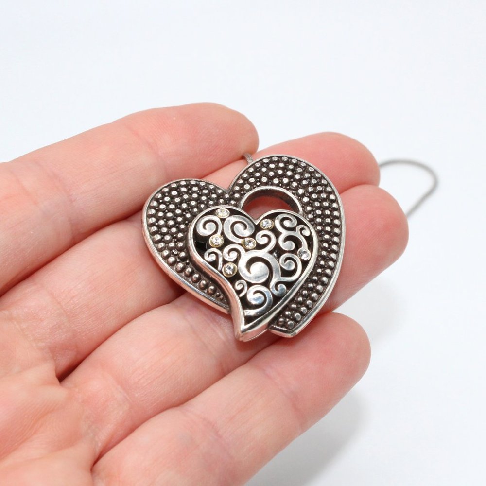 Brighton Necklace - 2 Puffy Hearts and Rhinetone Snake Chain Necklace